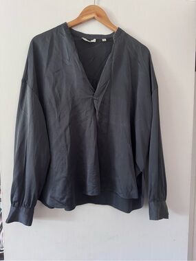 Vince Charcoal 100% silk Long Sleeve Blouse